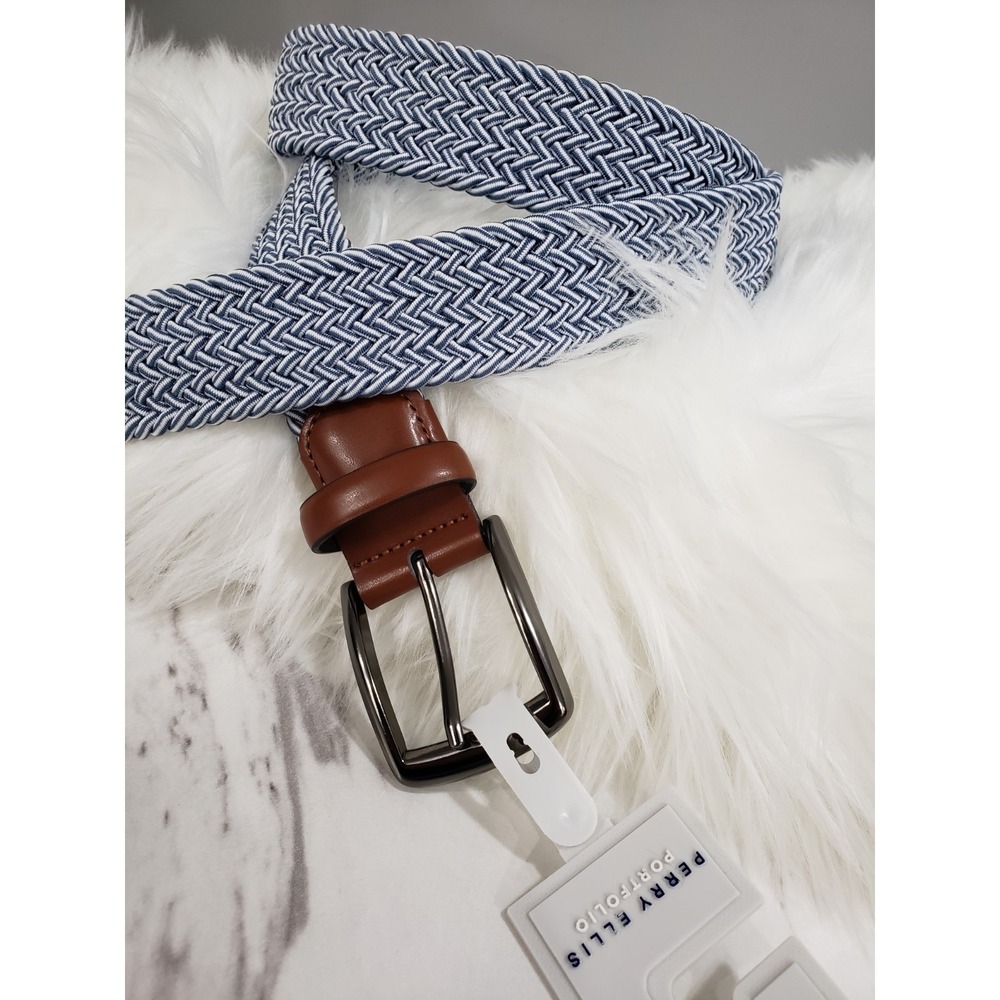 NEW Perry Ellis Light Blue Stretch Woven Belt Golf Preppy Chambray 30-32